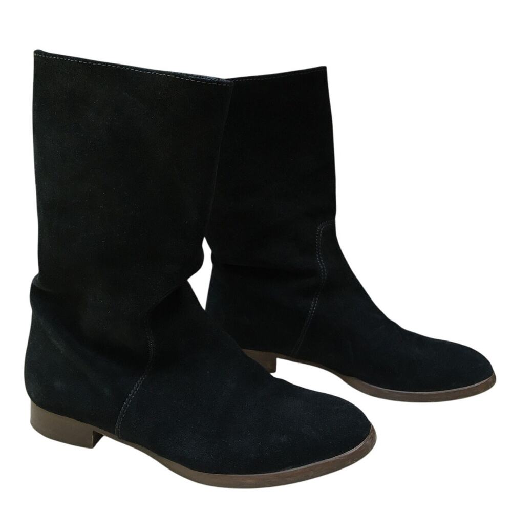 J Crew Slouchy Flat Black Suede Ankle Boots 6.5 Classic